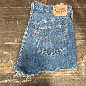 Levi's Blue Denim Frayed Shorts